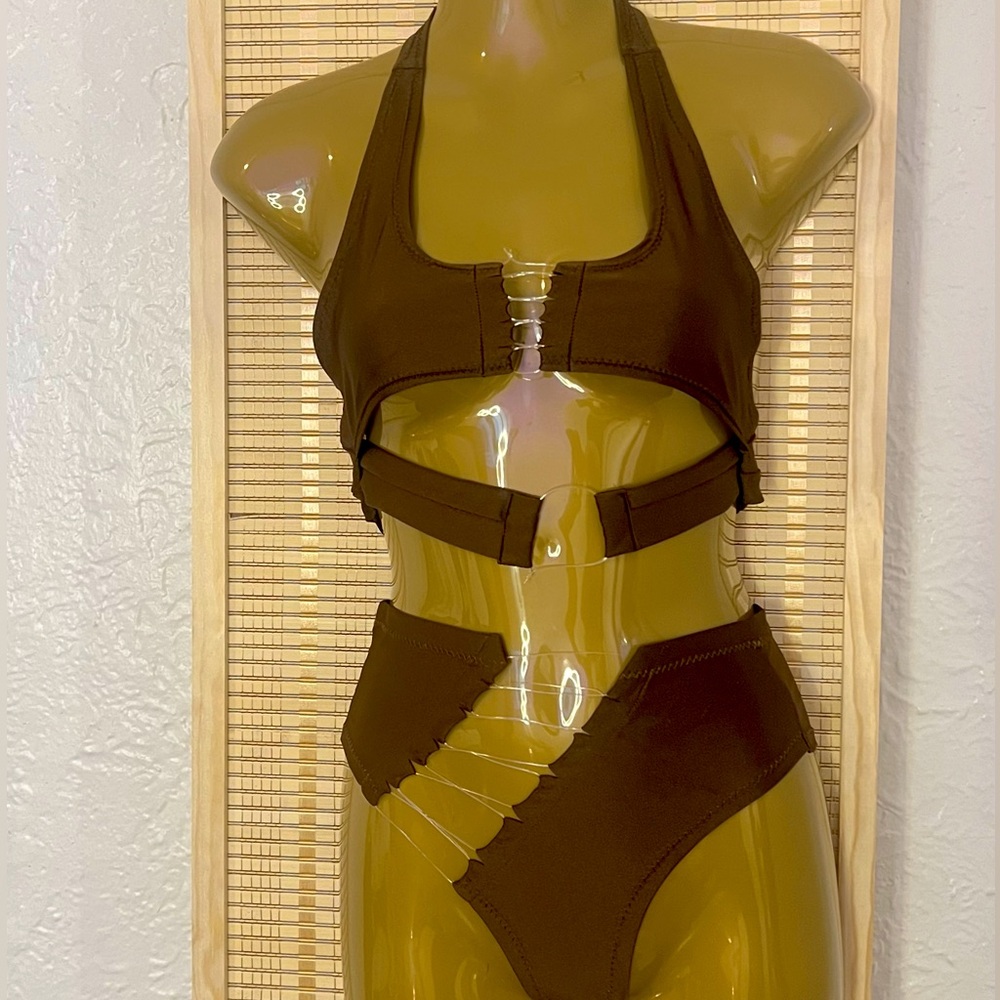 CUSTOMIZED LOOK AT HER GO CHOCOLATE BROWN TWO PIECE HIGH WASTE
